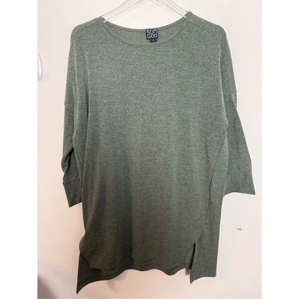Clara Sun Woo Oversized Green Knit Sweater Tunic Top Made In USA Small
